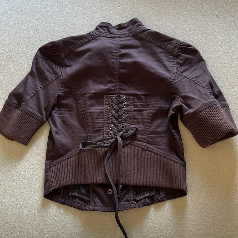XOXO Cropped Button Up Zipped Brown Jacket (Small) - Picture 4 of 9